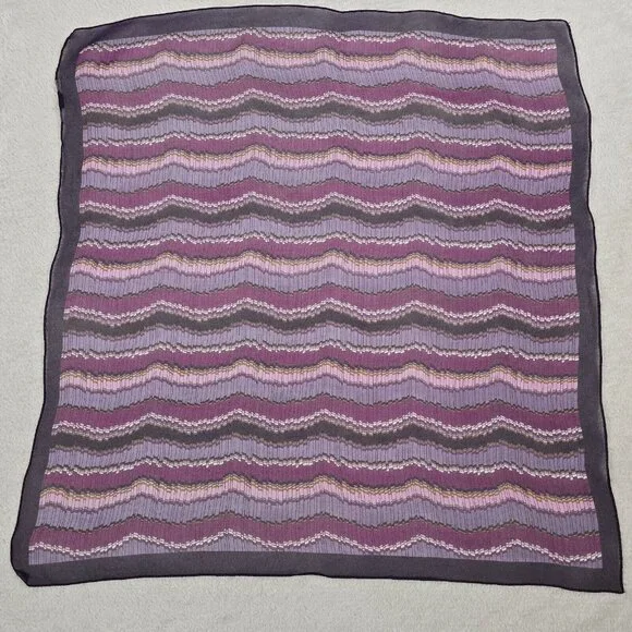 Chevron Scarf Women Square 19.75 x 18.5 Purple Vintage Sheer Zig Zag Lavender - Picture 2 of 10